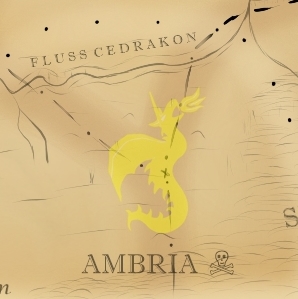 "Ambria" (Wüstengebiet), ein gelber Drache mit Flügeln und Feuer, jedoch ohne Beine und statt mehrerer Zähne lange Giftzähne im Oberkiefer, der Name "Ambria" ist mit einem Totenkopfsymbol versehen. Die Grenzen der übrigen Reiche verlaufen durch dieses Gebiet und treffen sich in dessen Mitte.
